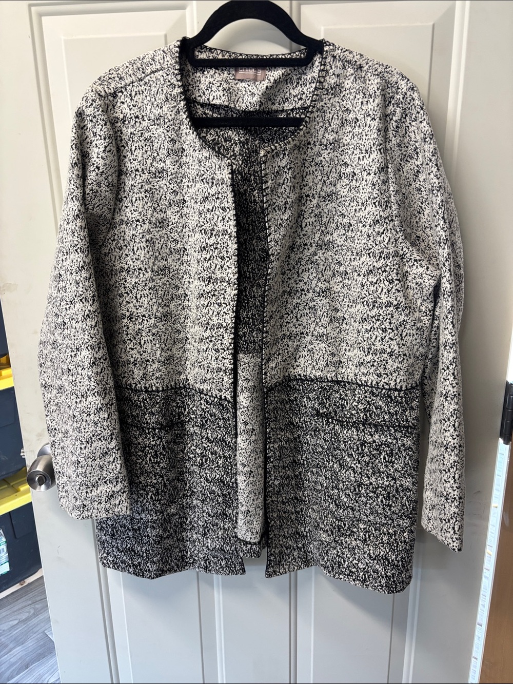 Chico's Black and White Textured Open-Front Jacket